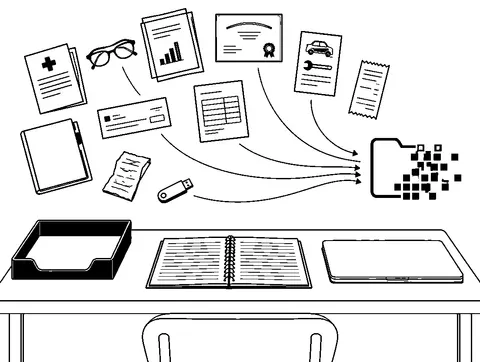 Gathering unsorted incoming items around the designated desk inbox.