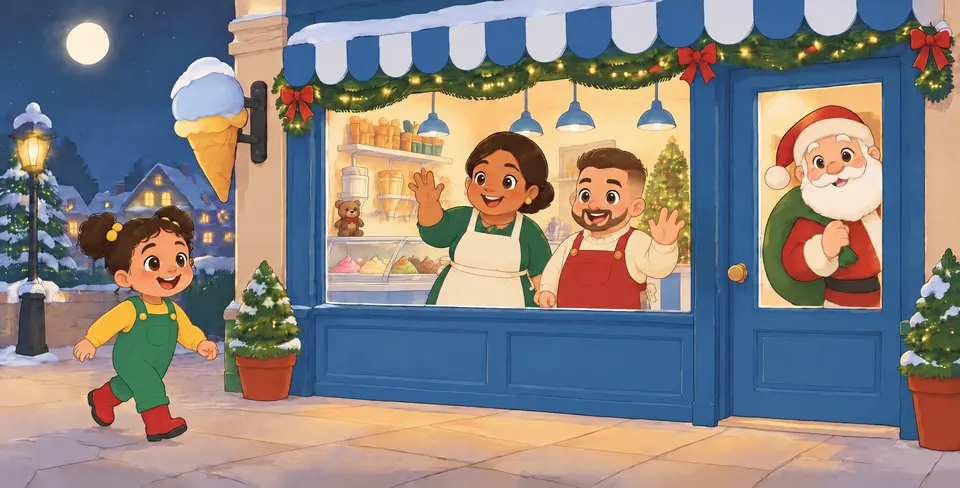 É Natal. Camila chega à gelataria.