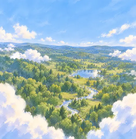 Up, up, and away, Dewey races into the endless blue!