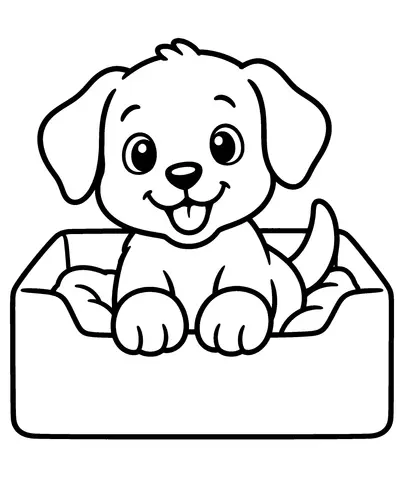 Color the Puppy Color the puppy and its cozy box. Can you point to the puppy?