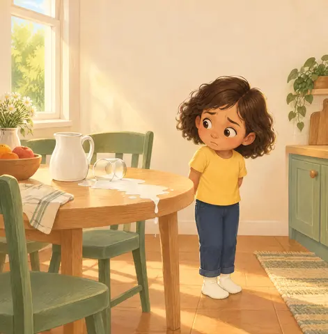Había derramado leche sobre la mesa y fingió que no había sido ella.
