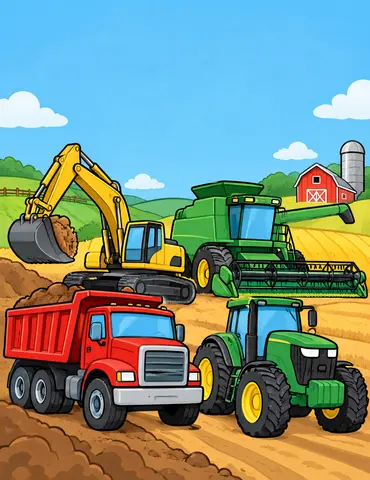 Cover of Big Trucks & Mighty Machines, kids' coloring book by Caleb Pugh
